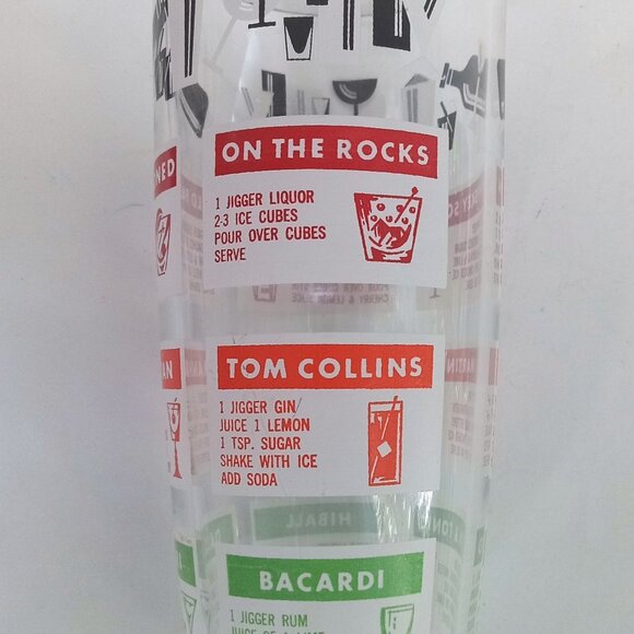 Mid-Century Cocktail Shaker Mixer By Hazel Atlas With 12 Recipes 1950's VTG 9" - Picture 8 of 14